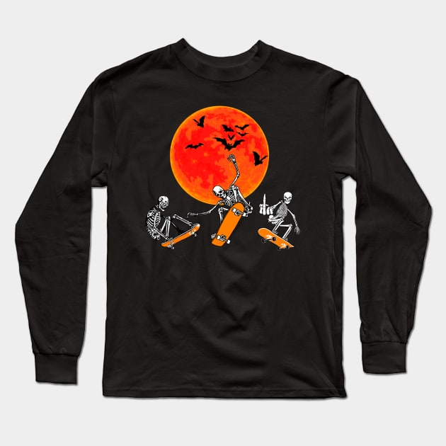 Funny Skeleton Skateboard Skate Halloween Skateboarding Long Sleeve T-Shirt by saugiohoc994